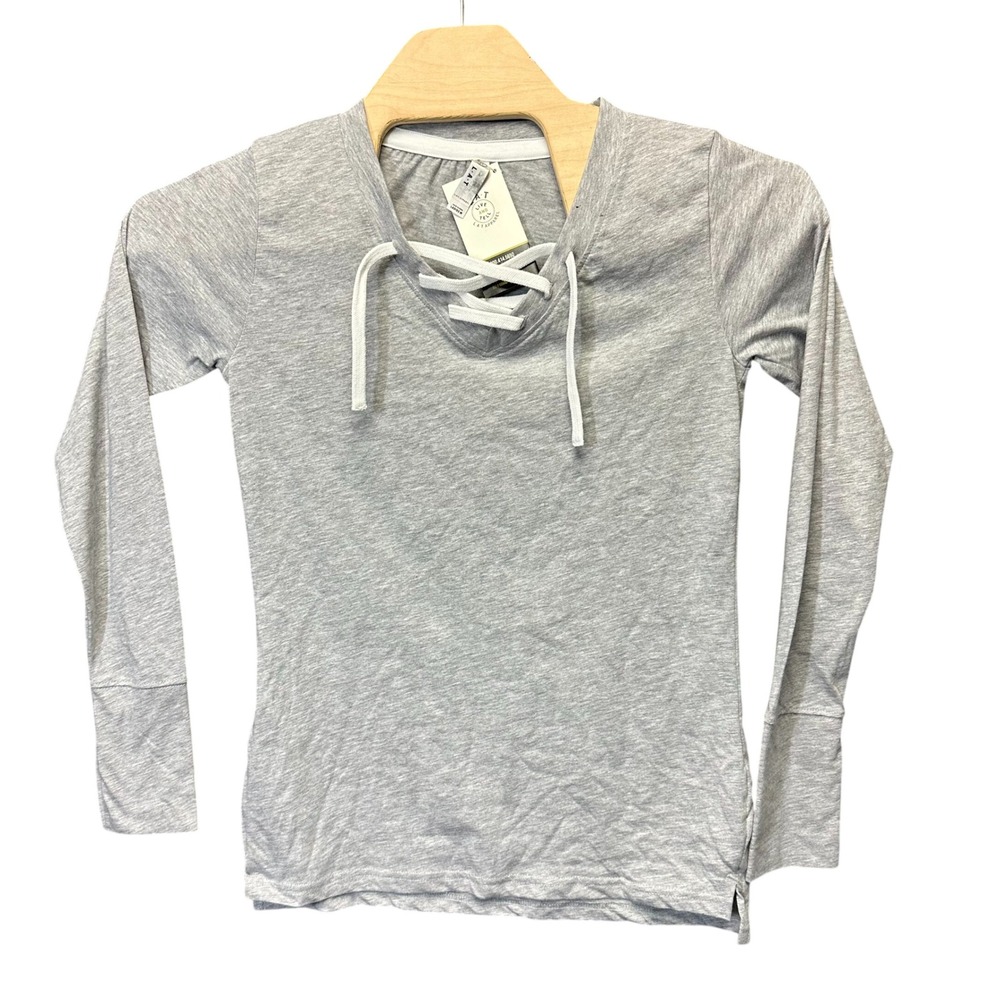 LAT Apparel Womens Heather Gray Lace Up V-Neck Long Sleeve T-Shirt Size M NEW